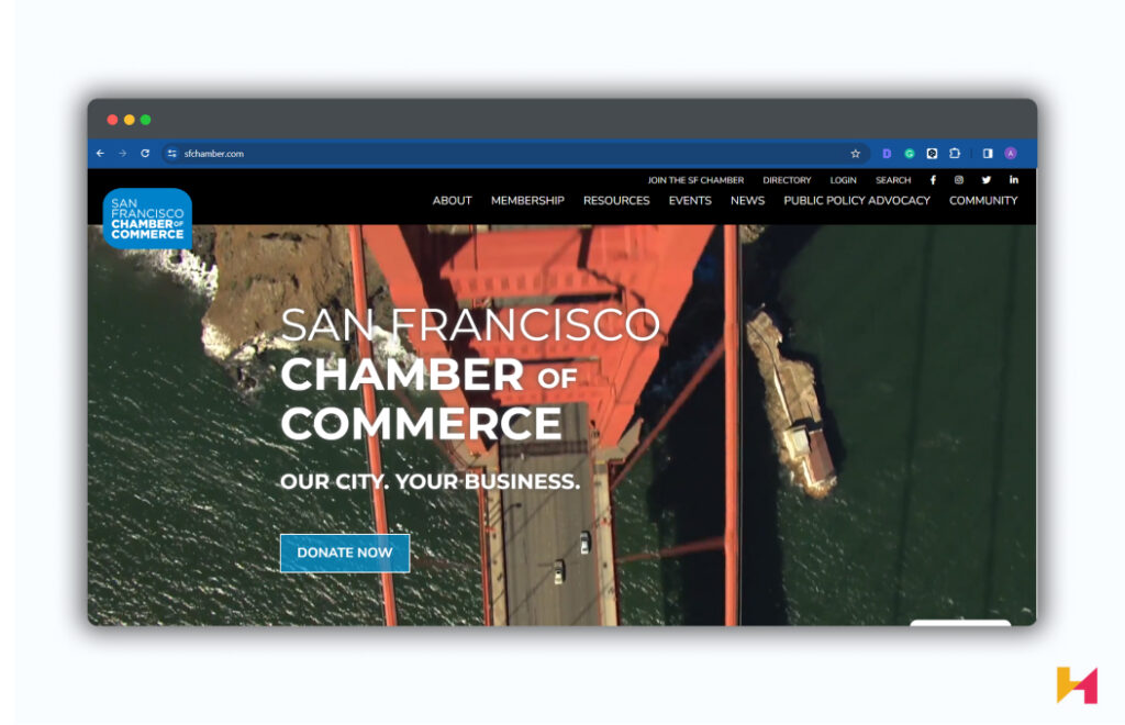 A screenshot of the San Francisco Chamber of Commerce homepage.