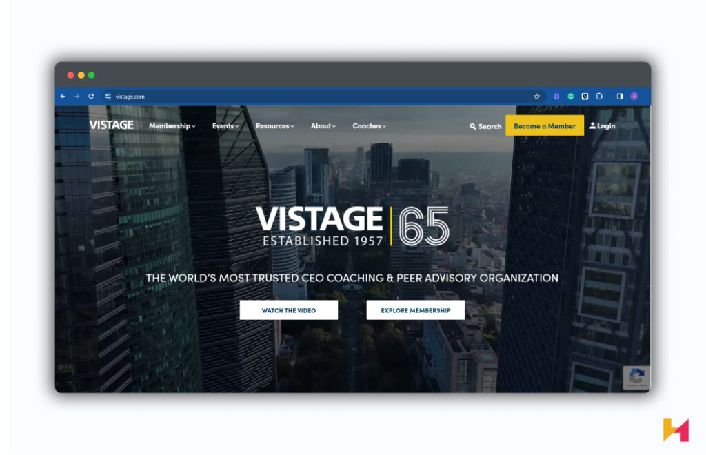 A screenshot of the Vistage homepage.