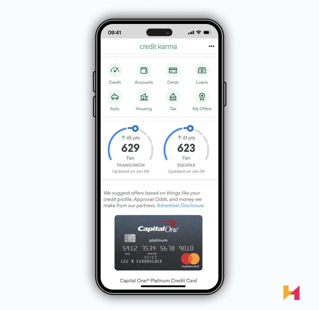 A screenshot of the Credit Karma app.