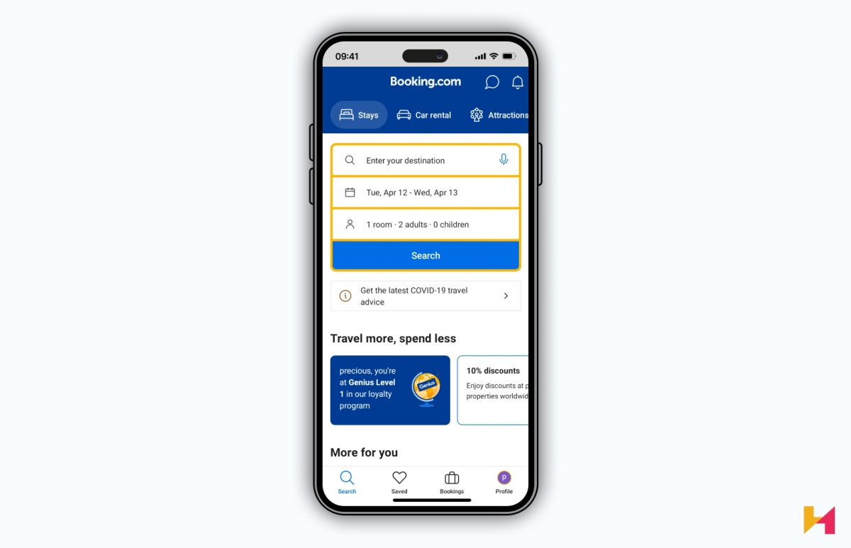 A screenshot of the Booking.com app.