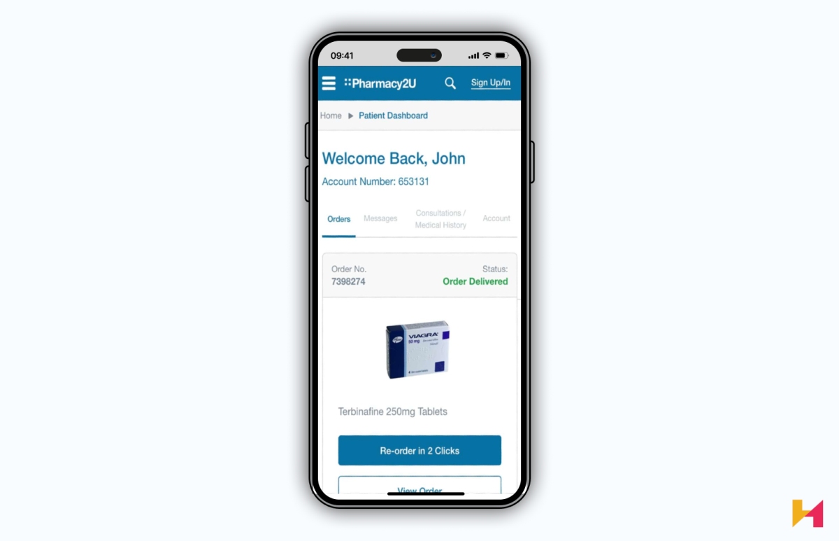 A screenshot of the Pharmacy2U app.