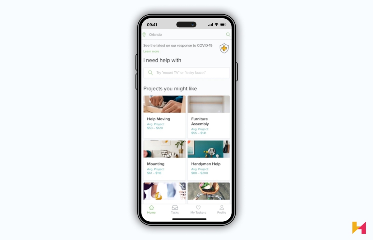 A screenshot of the TaskRabbit app.